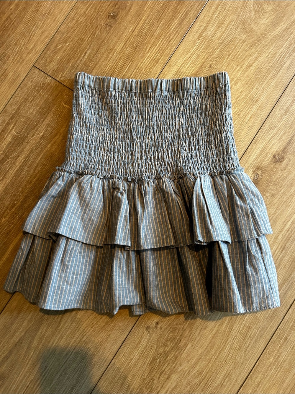dolan Blue-Gray Pinstripe Smocked Ruffle Mini Skirt
